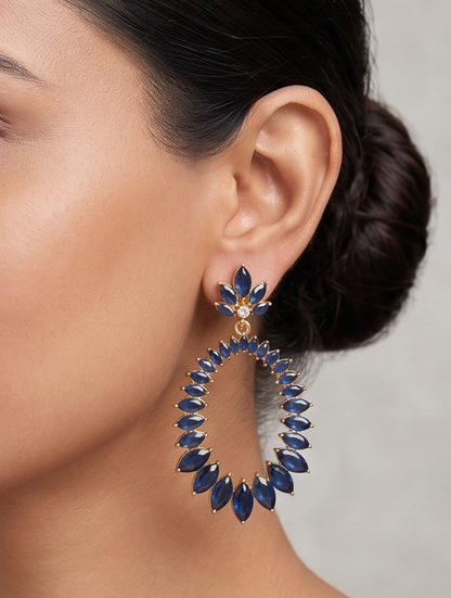 Gold Tone Blue Earrings DJ11148