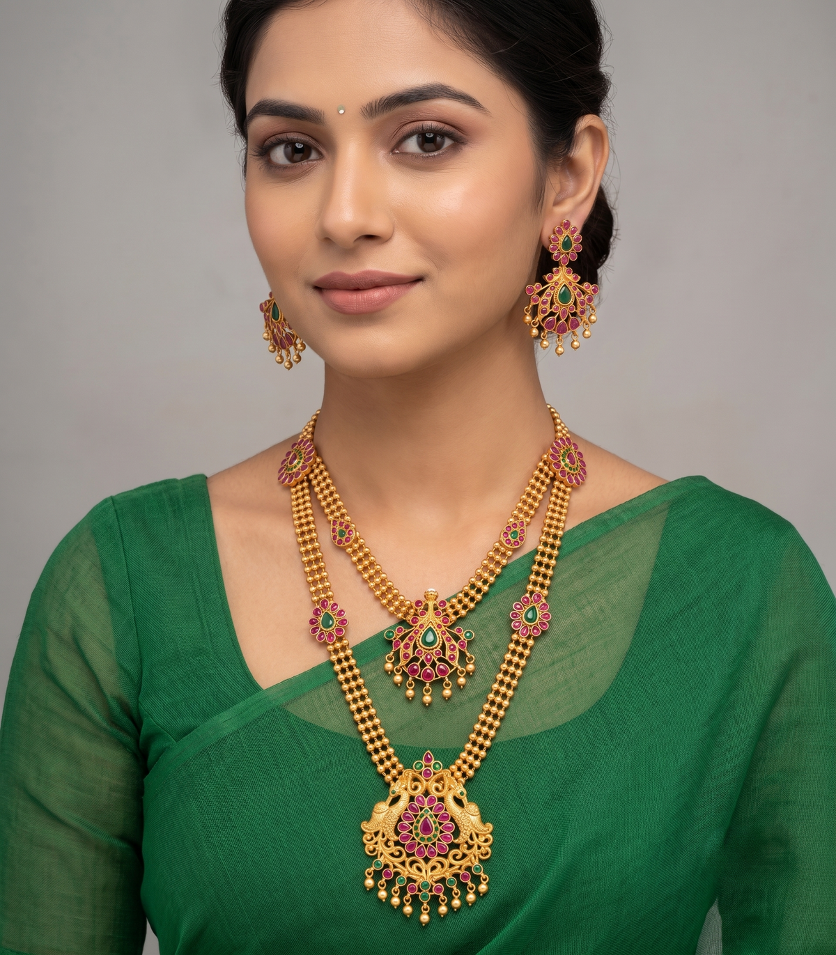 Matte finish ruby-emerald peacock step haar set dj-11168