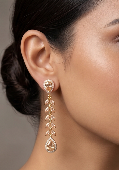 Gold tone Cz-gold Stone Long Earrings -dj11175
