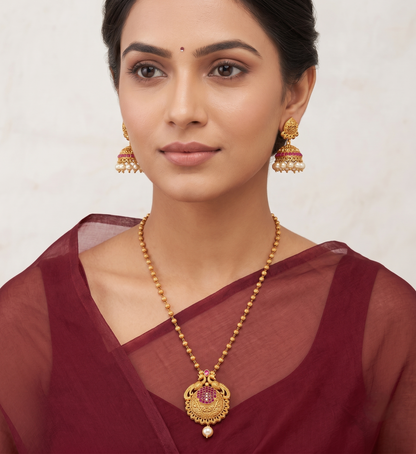 Matte Finish Ruby Pearl Peacock Necklace Set-dj11194
