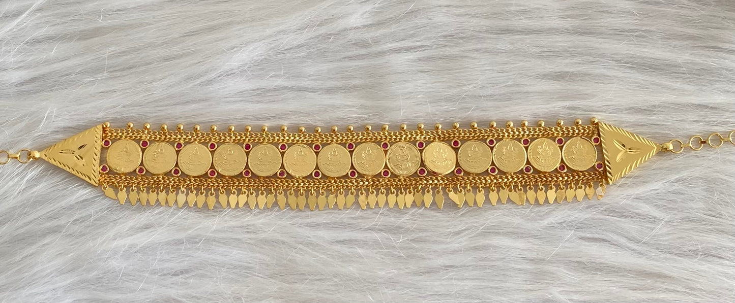 Gold tone kerala style elakka lakshmi coin choker necklace dj-54103