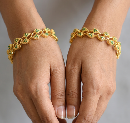 Gold tone emerald mango Bangles (2.4) dj-11216