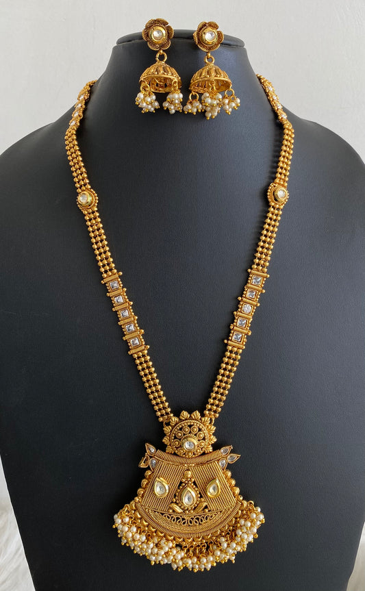 Antique gold tone pearl cluster kundan haar set dj-11243