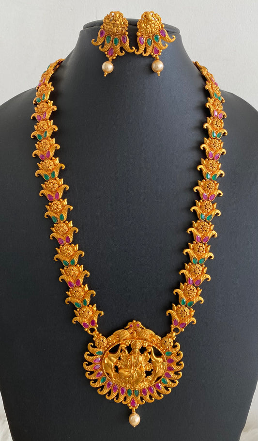 Matte finish ruby-emerald Gajalakshmi haar set dj-11245