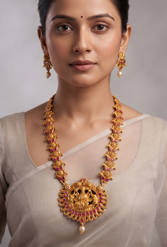 Matte finish semiprecious ruby Lakshmi long haar set dj-11246