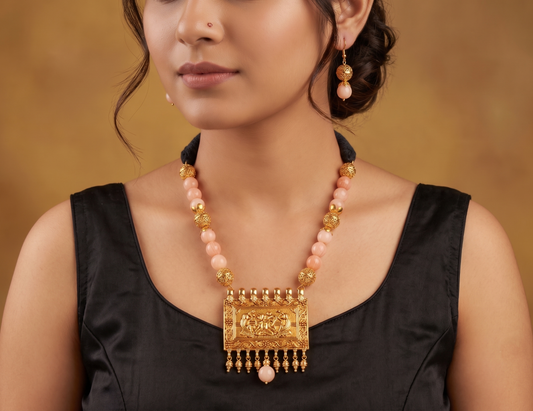 Antique peach-black Ganesha Necklace Set-dj11261