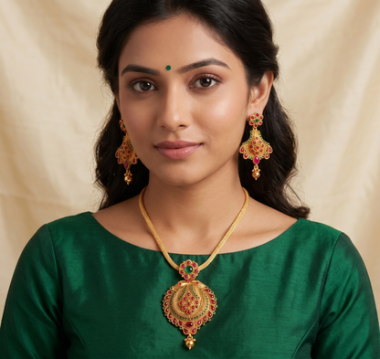 Antique Kemp-green Pendant Necklace Set-dj11281