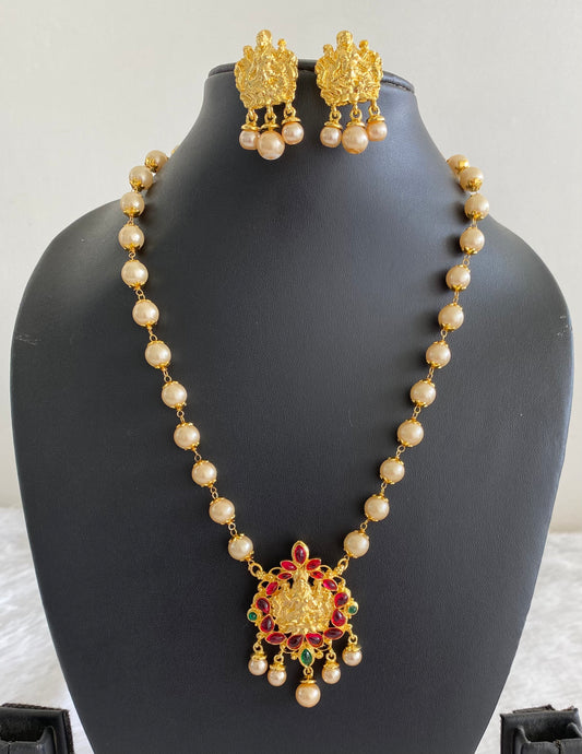 Gold Tone Kemp-green Pearl Necklace Set-dj11289