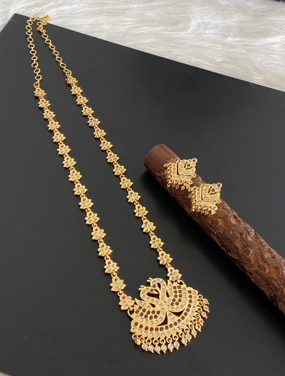 Gold tone south indian style AD white-pink-green swan short haar set Dj-54926
