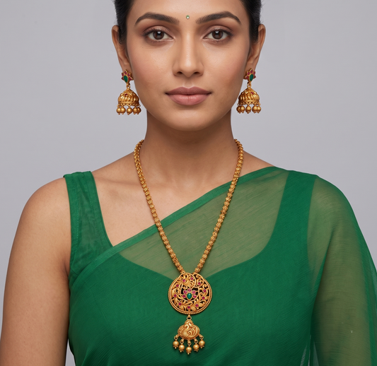 Matte Finish Ruby-green Swan Chain/Necklace Set- DJ11314