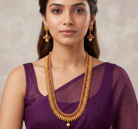 Matte Finish Kemp-green Kerala style Haar Set- DJ11320