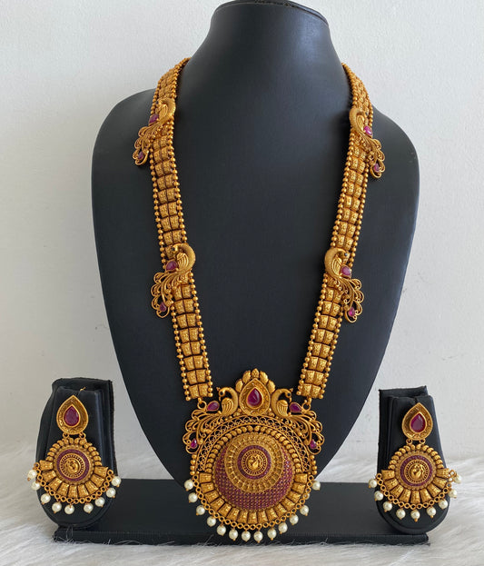 Matte finish ruby- pearl peacock round pendant haar set dj-11321