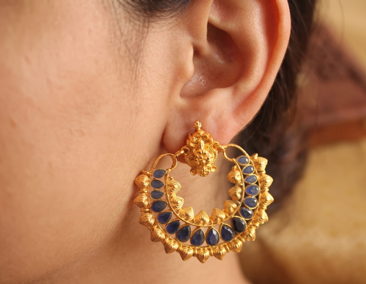 Gold Tone Blue Lakshmi Bali Earrings- DJ11357