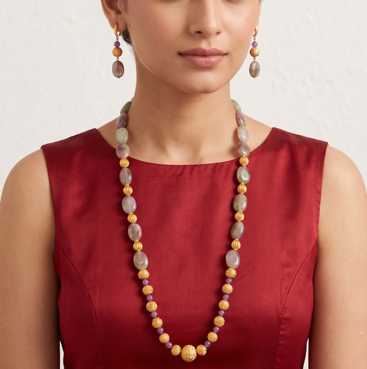 Matte Finish onyx purple beaded necklace set dj-11384