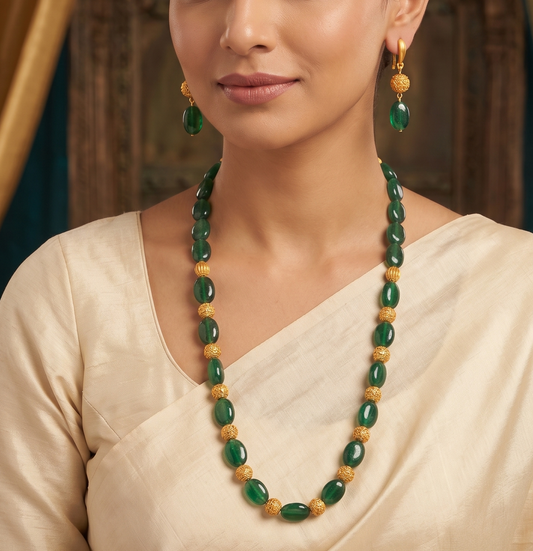 Matte finish green beaded necklace set dj-11385