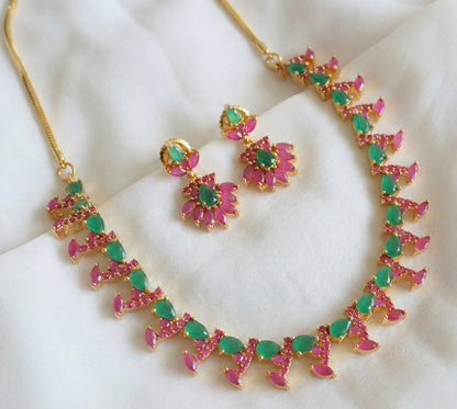 Gold tone AD ruby-emerald necklace set-dj16846