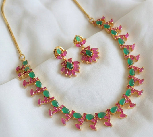 Gold tone AD ruby-emerald necklace set-dj16846