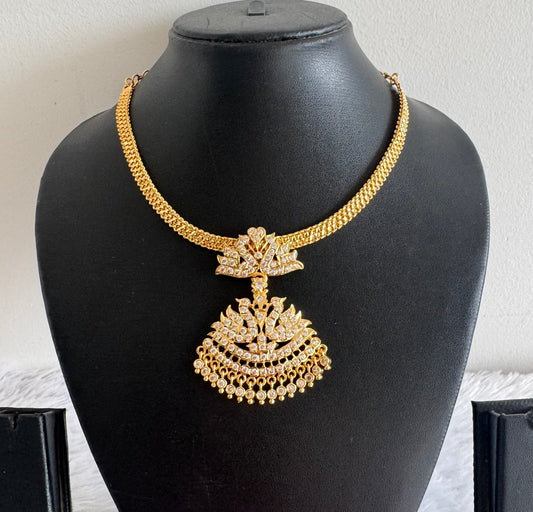 Gold tone South Indian style AD white swan attigai/necklace dj-52211
