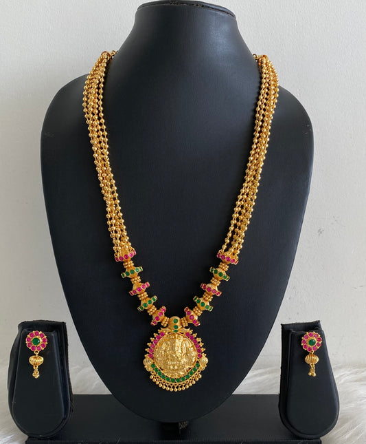 Gold Tone Ruby-green Multilayer Lakshmi Short Haar Set-dj11409