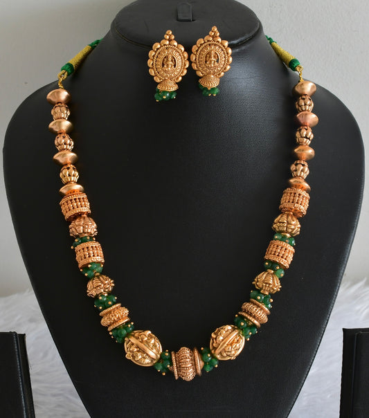 Antique gold tone lakshmi green nakshi beaded necklace set dj-54008