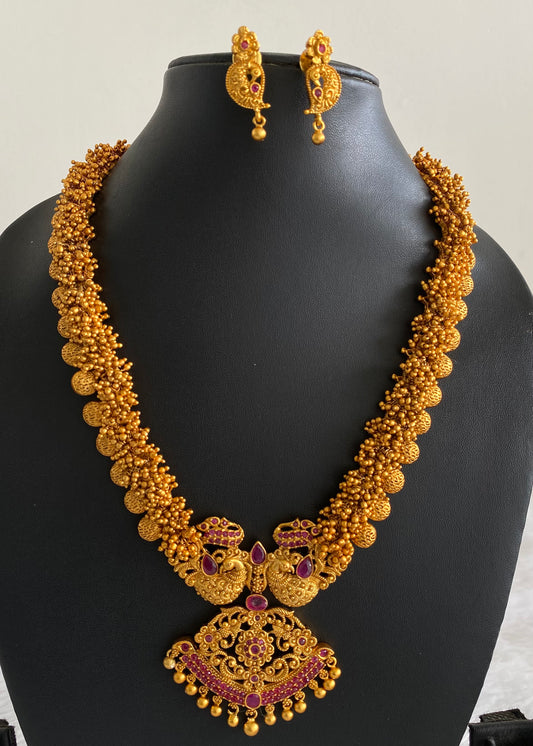Matte finish gold cluster ruby peacock short haar set dj-11453