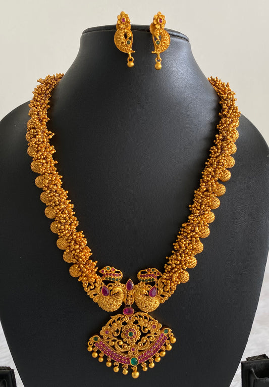Matte finish gold cluster ruby-emerald peacock short haar set dj-11454
