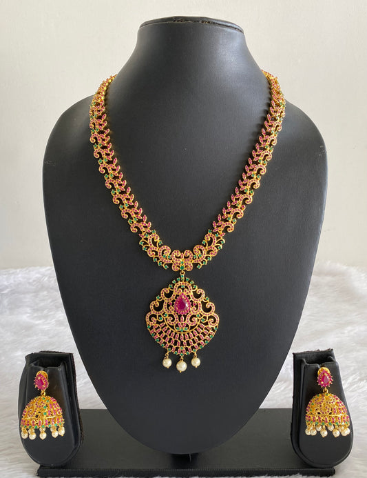 Gold tone Semi Precious Ruby-emerald Short Haar Set-dj11455