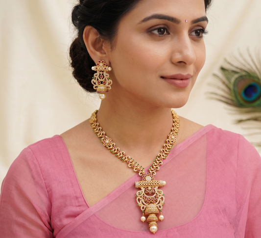 Gold plated cz semi precious ruby-emerald short haar set dj-11457