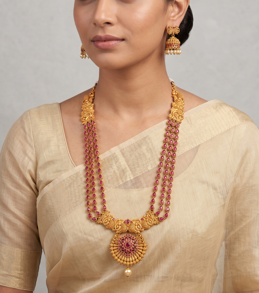 Matte finish ruby multilayer peacock multilayer haar set dj-11495