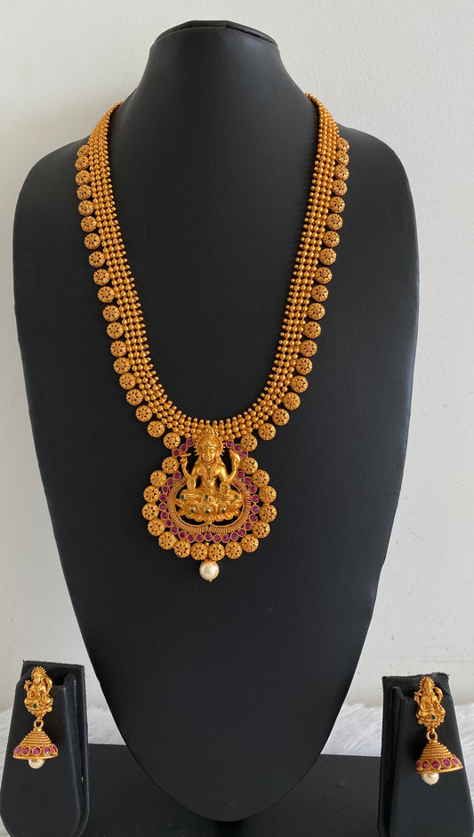 Matte finish ruby-emerald Lakshmi mango haar set dj-11511