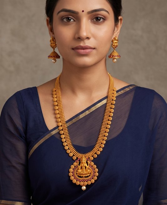 Matte finish ruby Lakshmi mango haar set dj-11512