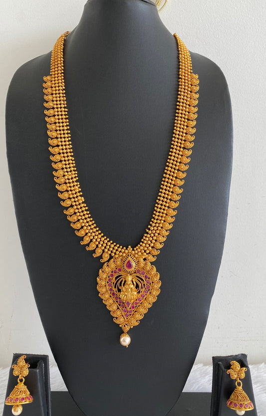 Matte finish ruby Lakshmi mango haar set dj-11514