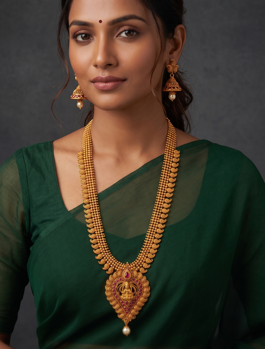 Matte finish ruby Lakshmi mango haar set dj-11514