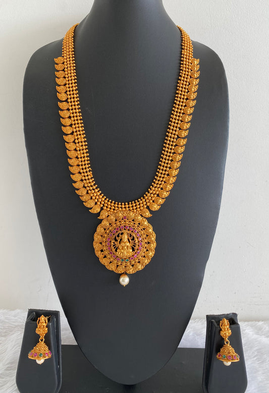 Matte finish ruby-emerald Lakshmi mango haar set dj-11516