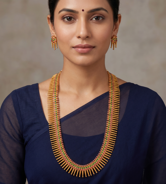 Matte finish ruby-emerald kerala style haar set dj-11520