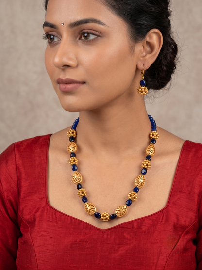 Matte finish blue beaded necklace set dj-11547