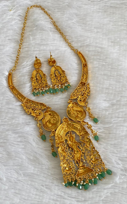 Matte finish green beaded meenakari krishna kante necklace set dj-54096