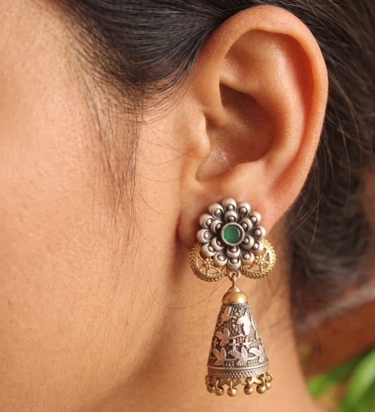 Oxidised Silver Two Tone Blue cone shaped Jhumkka -dj11590