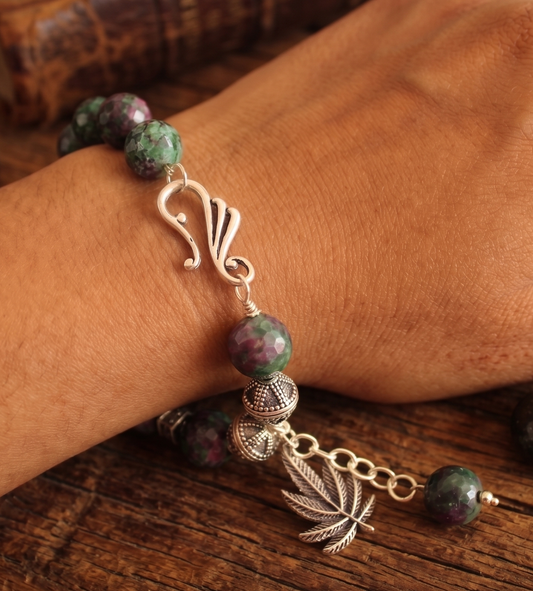 Silver tone green Agate Beaded Bracelet-dj11638