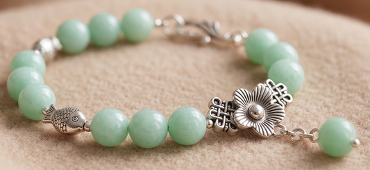 Silver tone sea green Agate Beaded Bracelet-dj11641