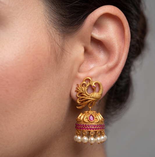 Matte Finish Ruby pearl Swan Jhumkka-dj11653