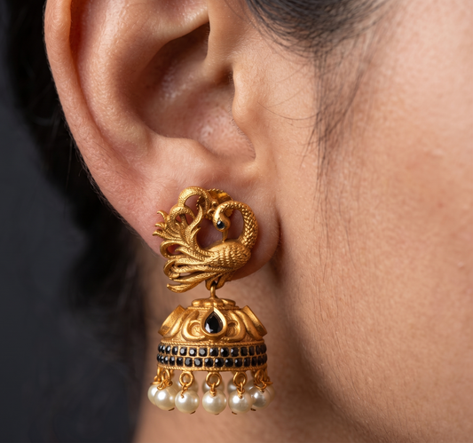Matte Finish Black-pearl Swan Jhumkka-dj11657