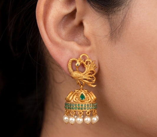 Matte Finish Green pearl Swan Jhumkka-dj11658