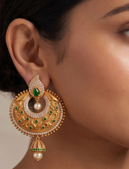 Matte finish cz-emerald mango bali earrings -dj11682