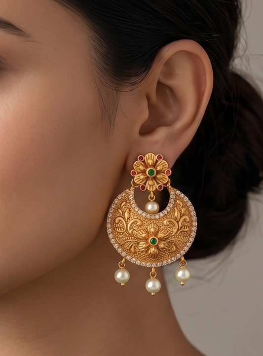 Matte Finish Cz-emerald Bali Earrings -dj11685