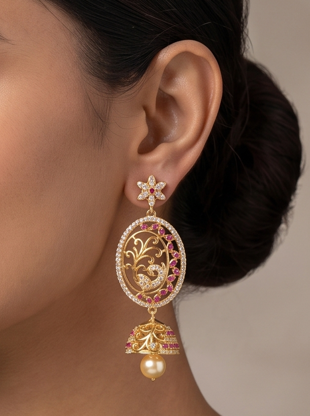 Gold Tone Cz Ruby Jhumkka-dj11688