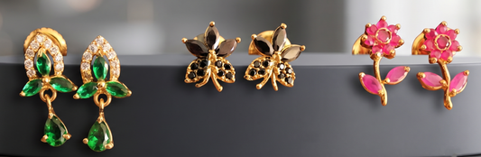 Gold Tone 3 Pair Of Combo Earrings-dj11765