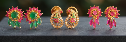 Gold Tone 3 Pair Of Combo Earrings -dj11769