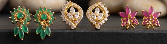 Gold Tone 3 Pair Of Combo Earrings-dj11773