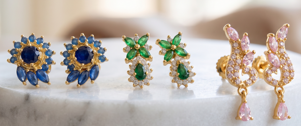 Gold Tone 3 Pair Of Combo Earrings-dj11781